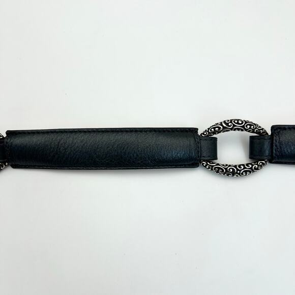 Brighton Gray Leather Belt Womens 38 Oval Ring Hook Closure Classic Style Silver